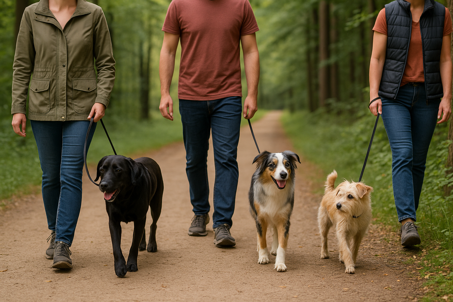 3 Hunde sozial Walk mit Bezugspersonen