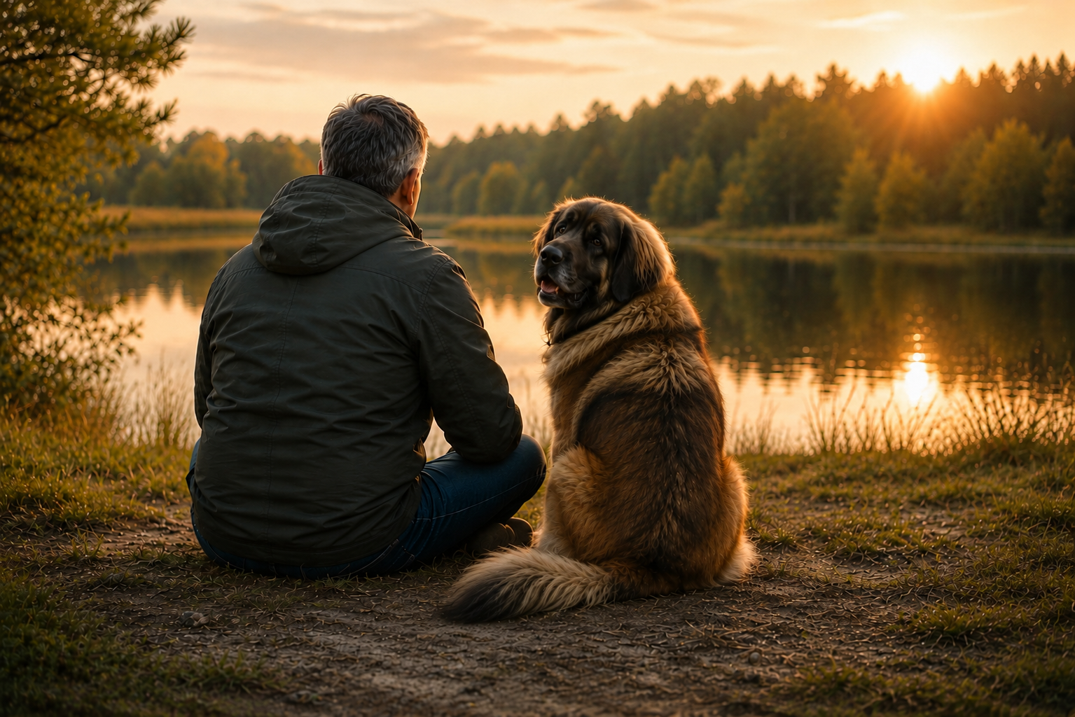 Hund und Mensch am See