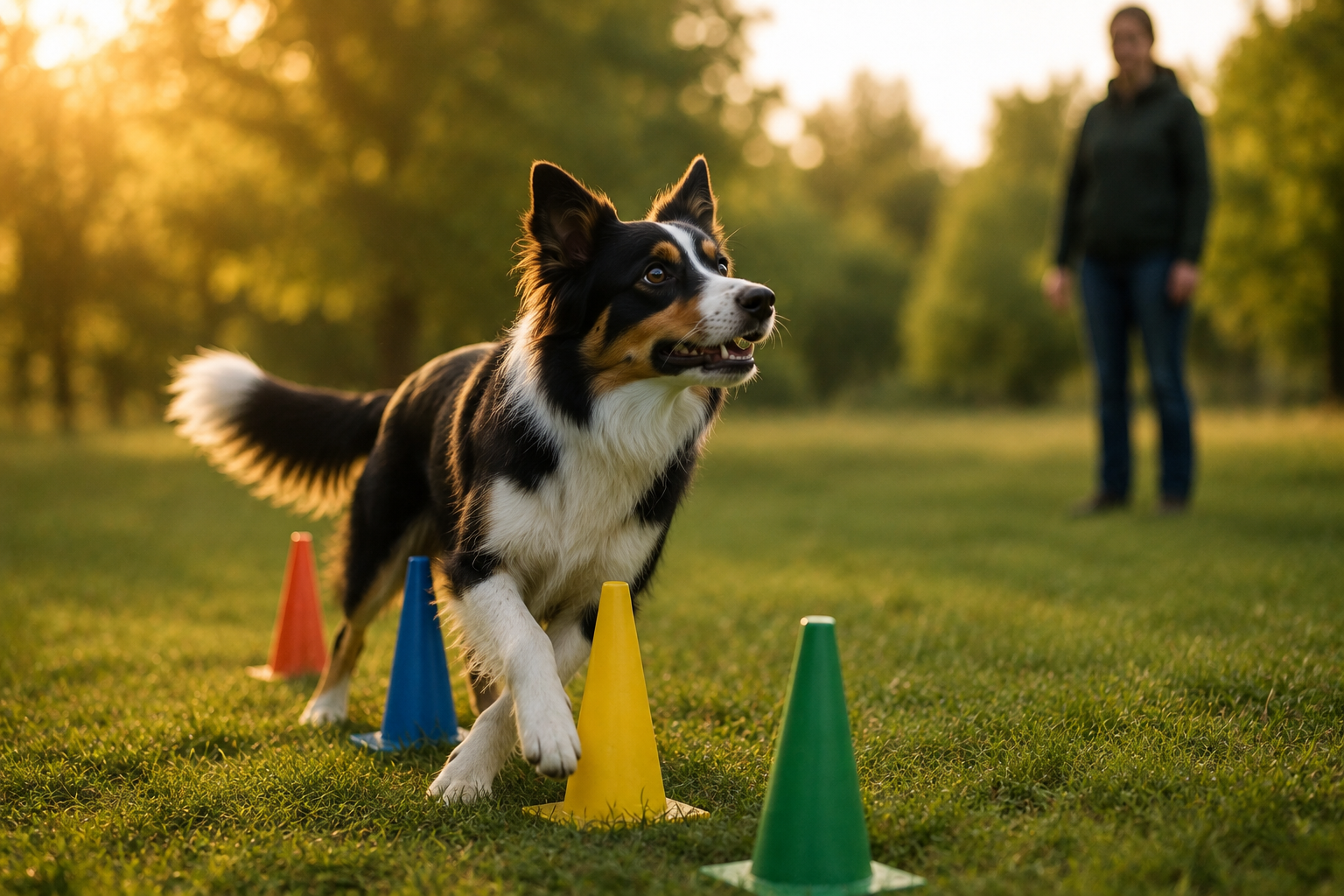 Hund zwischen Pylonen