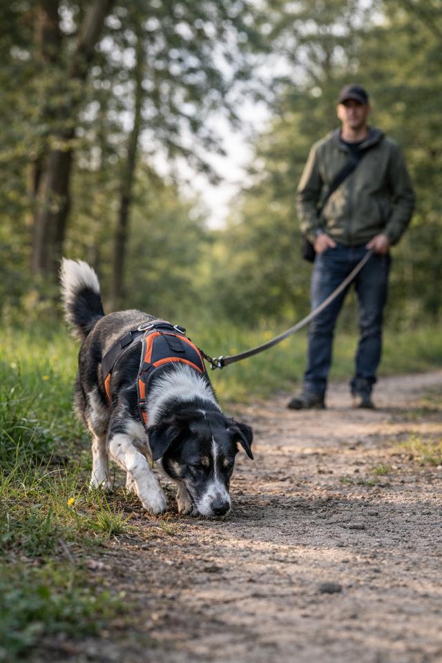 Hund erkundet beim Schnüffeln aufmerksam seine Umwelt